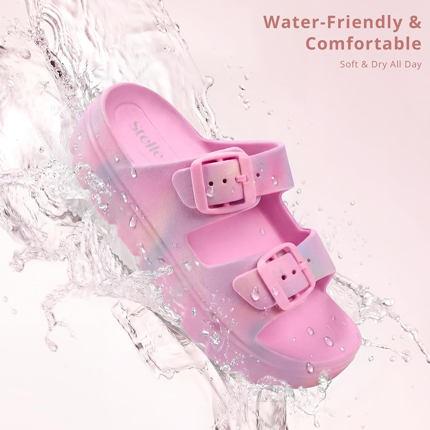 Stelle Girls Double Buckle Slide Sandals Boy Slippers(Cotton Candy Ombre)