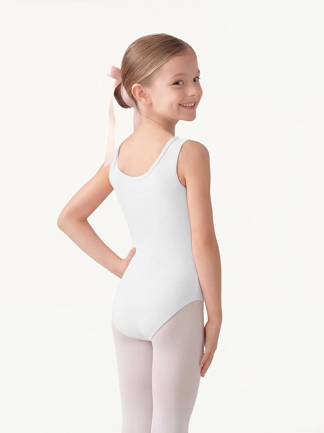 Stelle Leotards for Girls Sleeveless Scoop Neck Dance Ballet Tank Leotard Gymnastics Outfits(White)