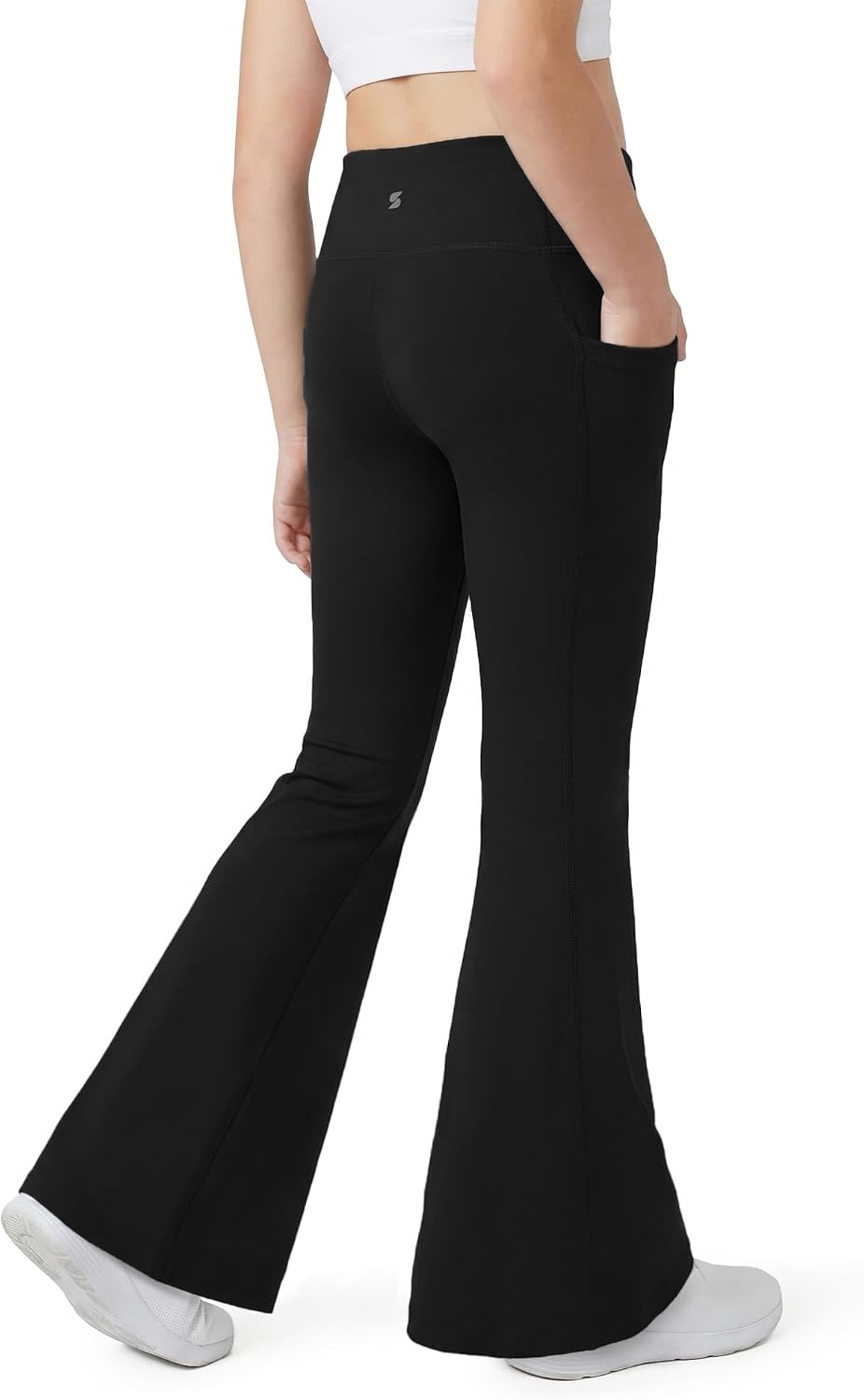 Stelle Girls Flare Leggings with Pockets High Waisted Yoga Dance Pants(Black)