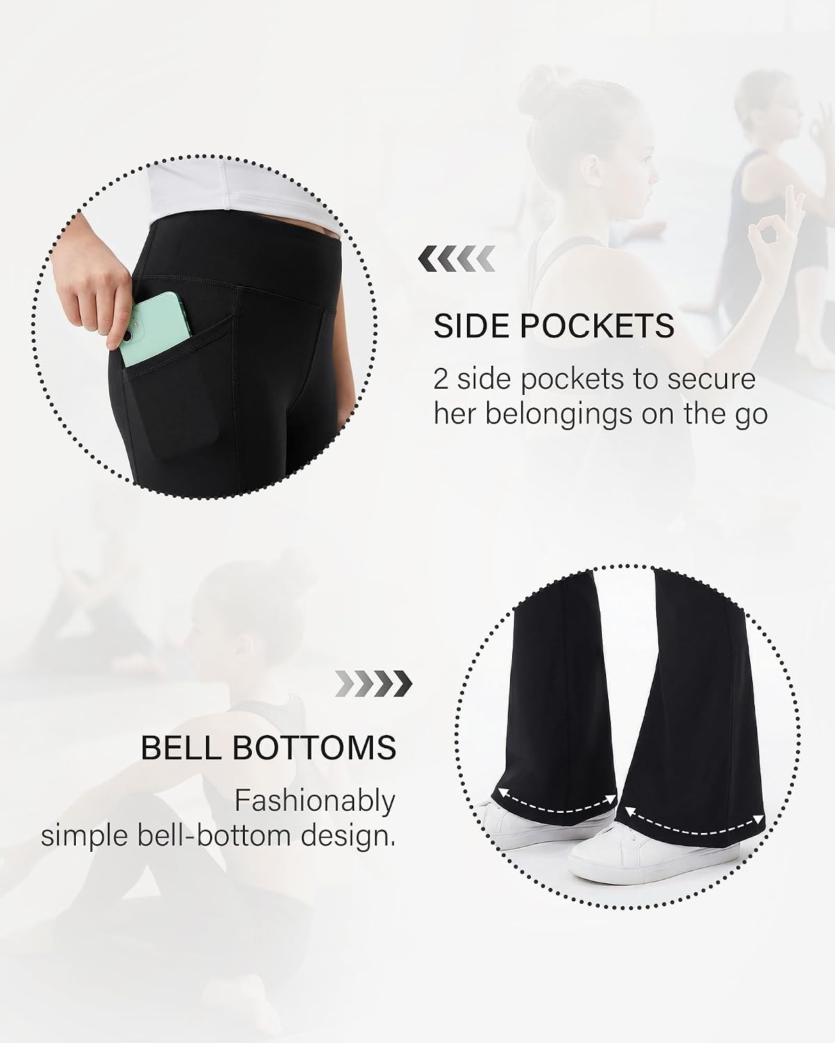 Stelle Girls Flare Leggings with Pockets High Waisted Yoga Dance Pants(Black)