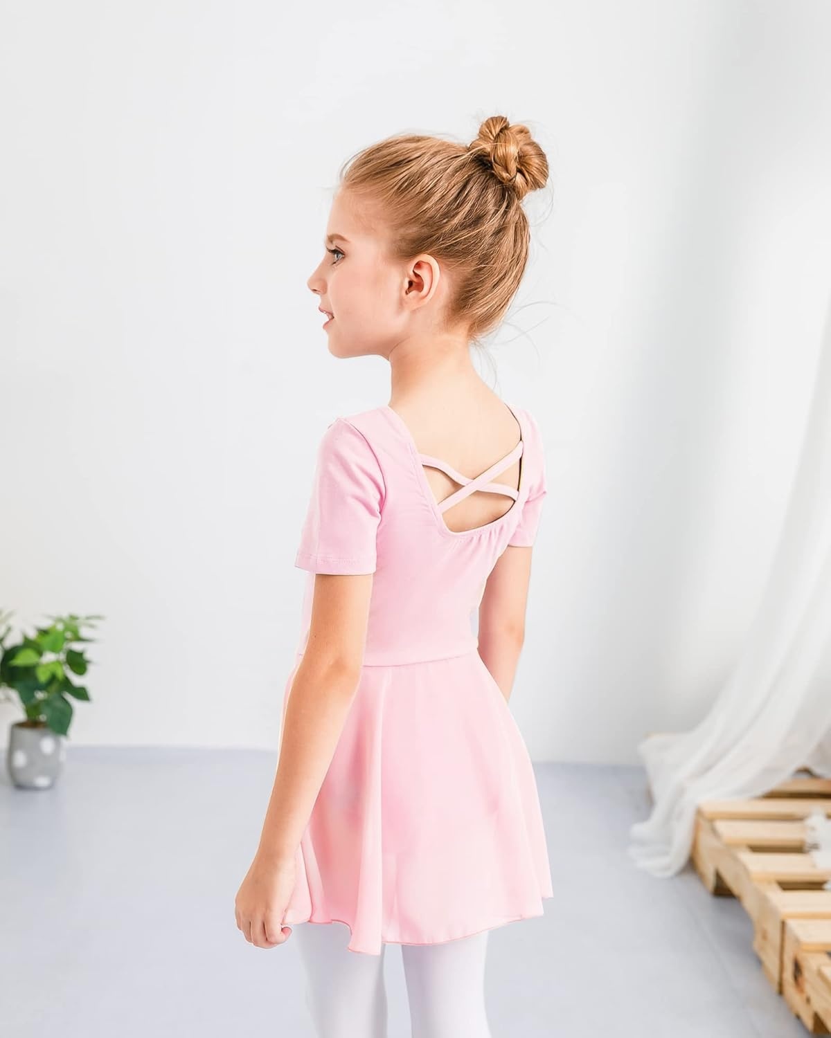 Stelle Ballet Leotards for Girls Dance Leotard with Skirt Toddler Ballet Outfit Criss-Cross Bow Back (Little/Big Kid)(Style 1-ballet Pink(cross Back))