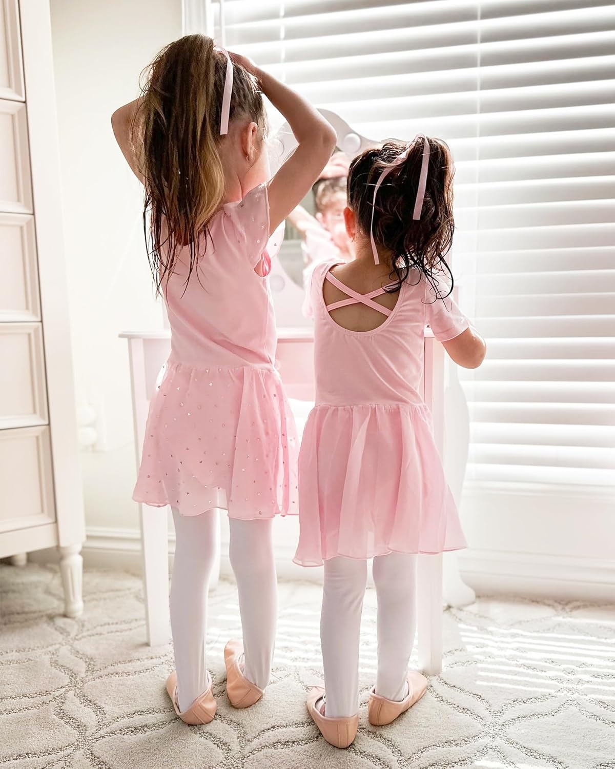 Stelle Ballet Leotards for Girls Dance Leotard with Skirt Toddler Ballet Outfit Criss-Cross Bow Back (Little/Big Kid)(Style 1-ballet Pink(cross Back))