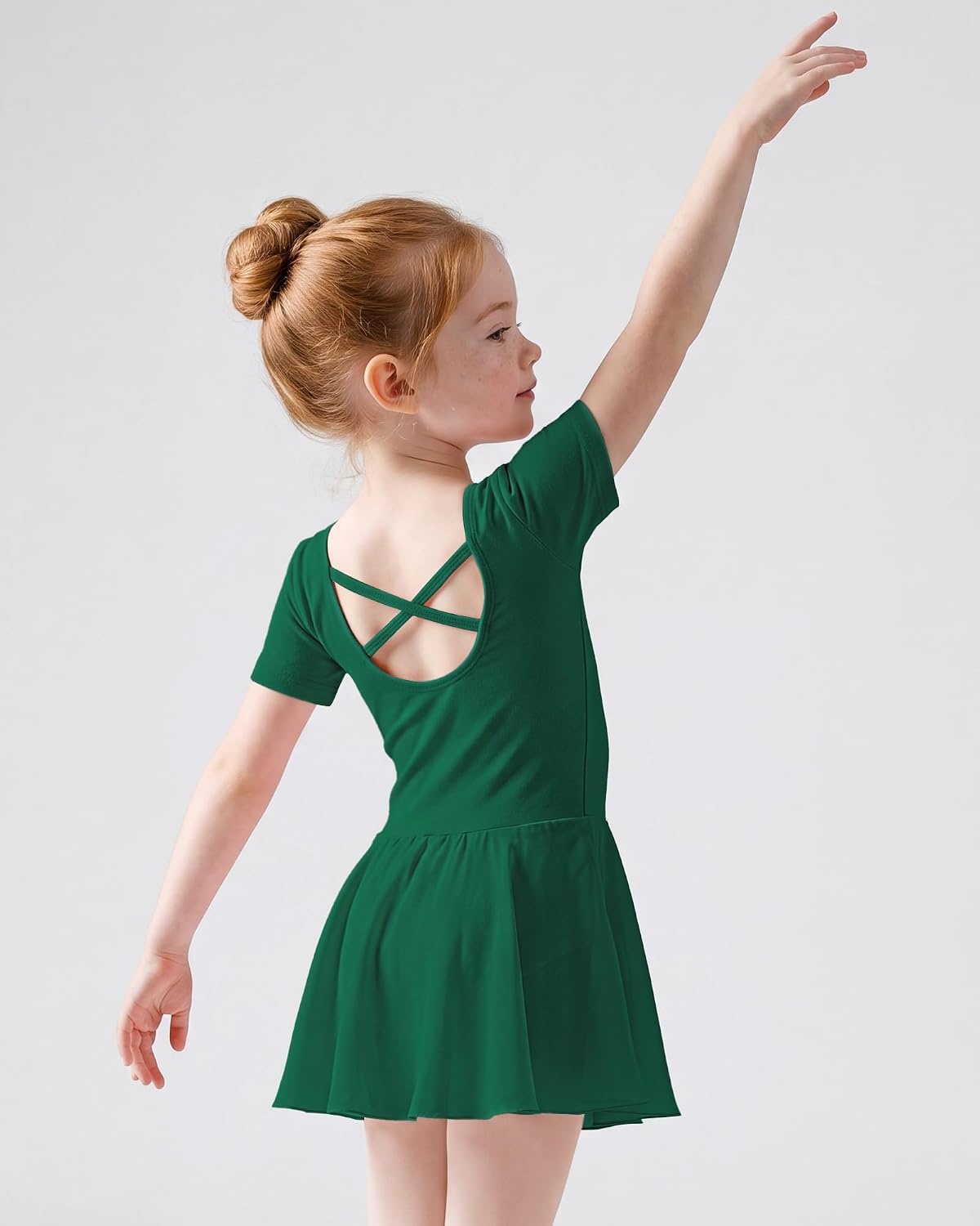 Stelle Girls Criss-Cross Back Leotards Skirt with Tights for Ballet/Dance(Green)