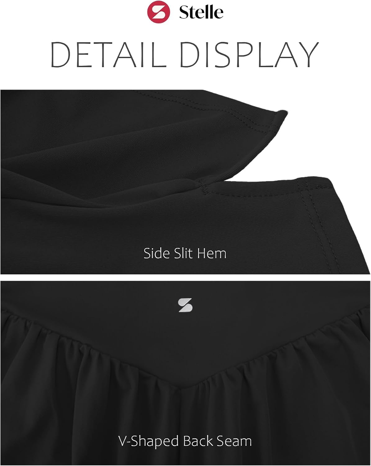 Stelle Women 2 in 1 Running Shorts Flowy Athletic Short with Liner Pockets(Black)