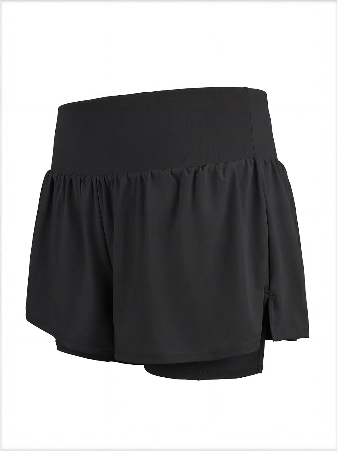 Stelle Women 2 in 1 Running Shorts Flowy Athletic Short with Liner Pockets(Black)