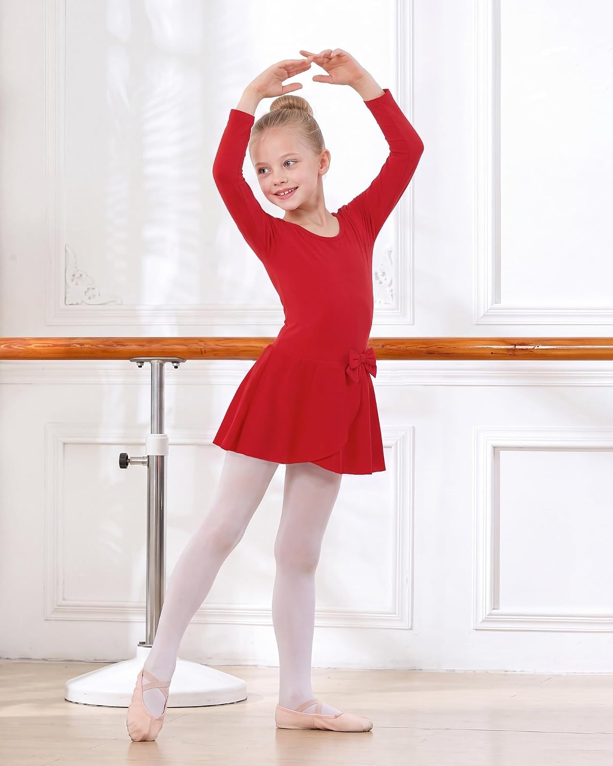 Stelle Ballet Leotards for Girls Long Sleeve Toddler Gymnastics Outfits(Red)