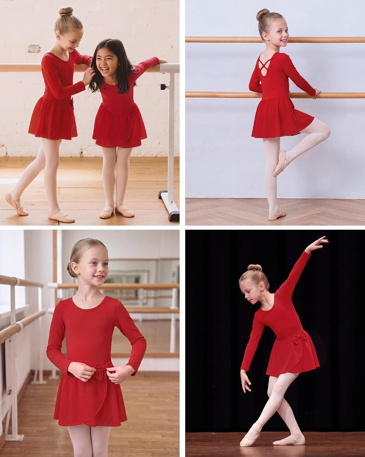Stelle Ballet Leotards for Girls Long Sleeve Toddler Gymnastics Outfits(Red)