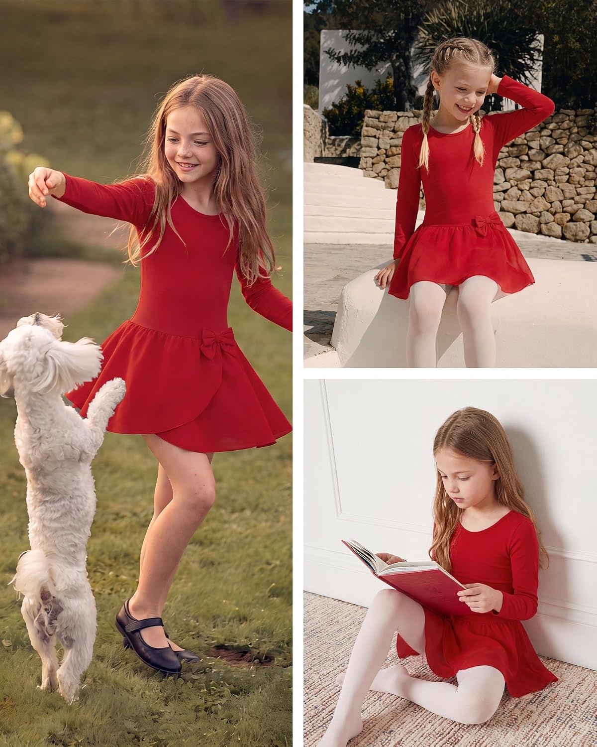 Stelle Ballet Leotards for Girls Long Sleeve Toddler Gymnastics Outfits(Red)