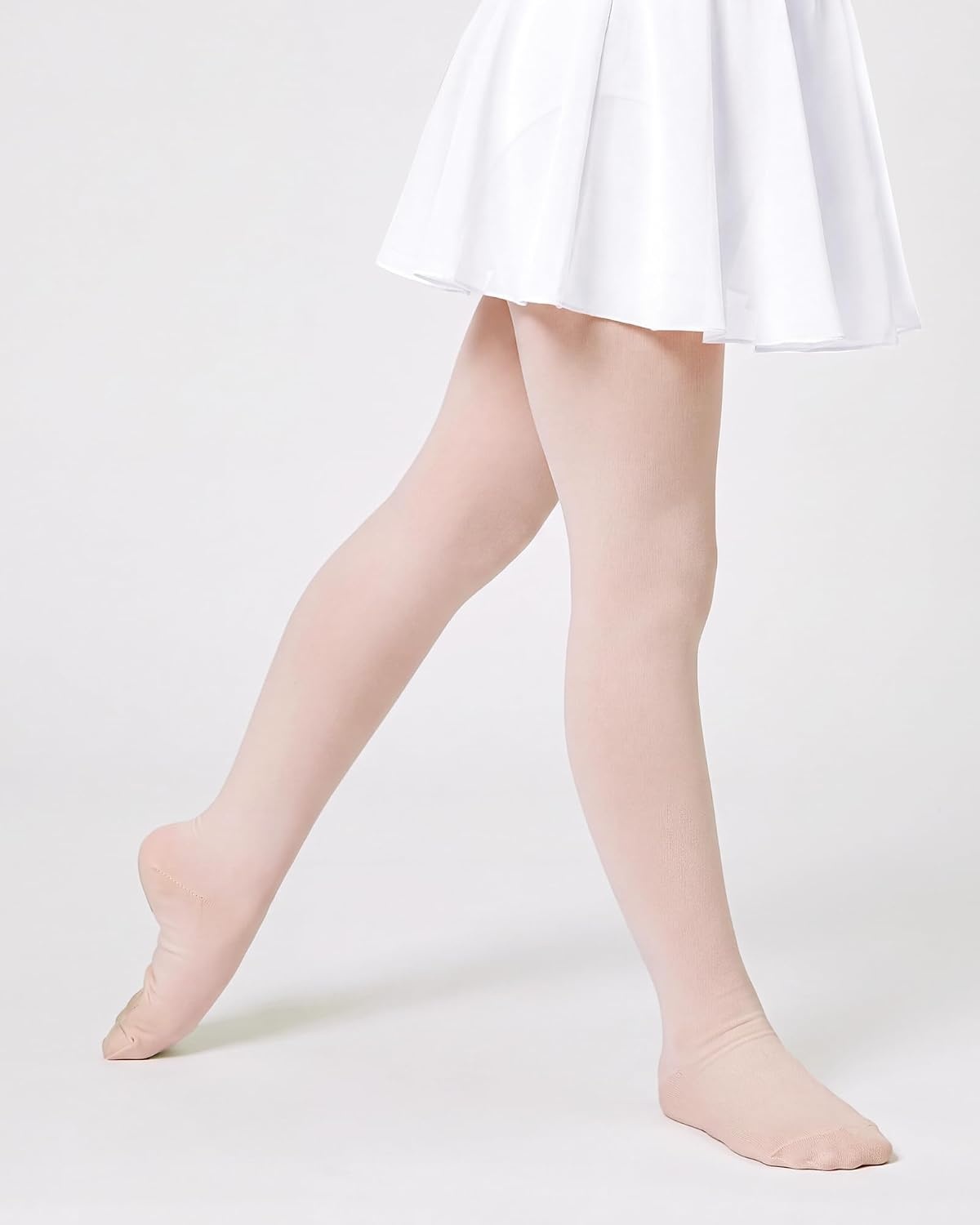 Stelle Girls Long Sleeve Leotard Dress with Footed Tights for Ballet/Dance(White)