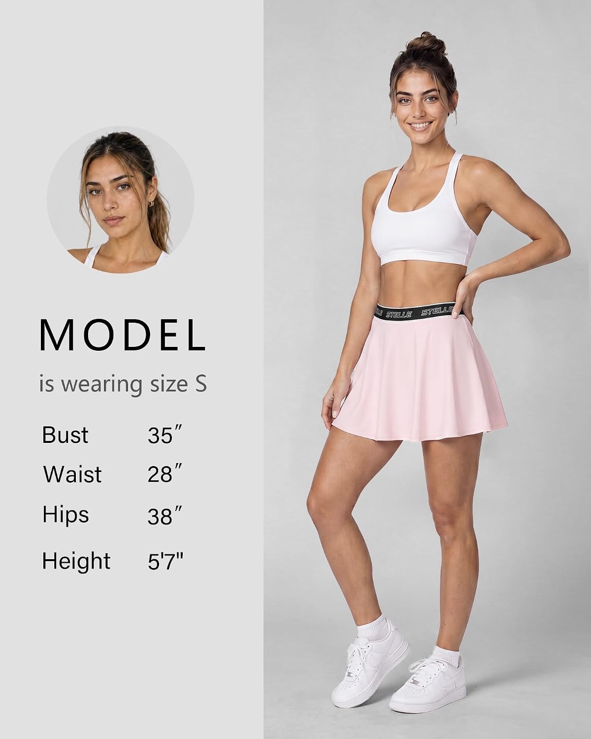 Stelle Women High Waisted Tennis Skirt with Pockets Golf Athletic Skorts | Athletic Skirt, High Waisted, Logo Waistband, A-Line Fit, Built-In Shorts, Dual Pockets, Breathable, Pickleball, Running(Ballet Pink)
