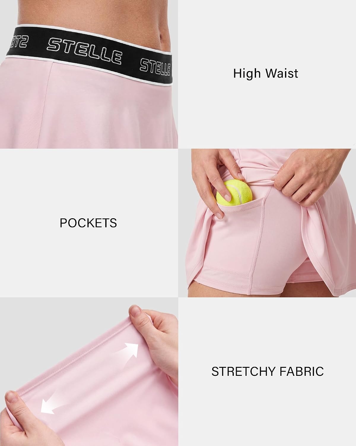 Stelle Women High Waisted Tennis Skirt with Pockets Golf Athletic Skorts(Ballet Pink)