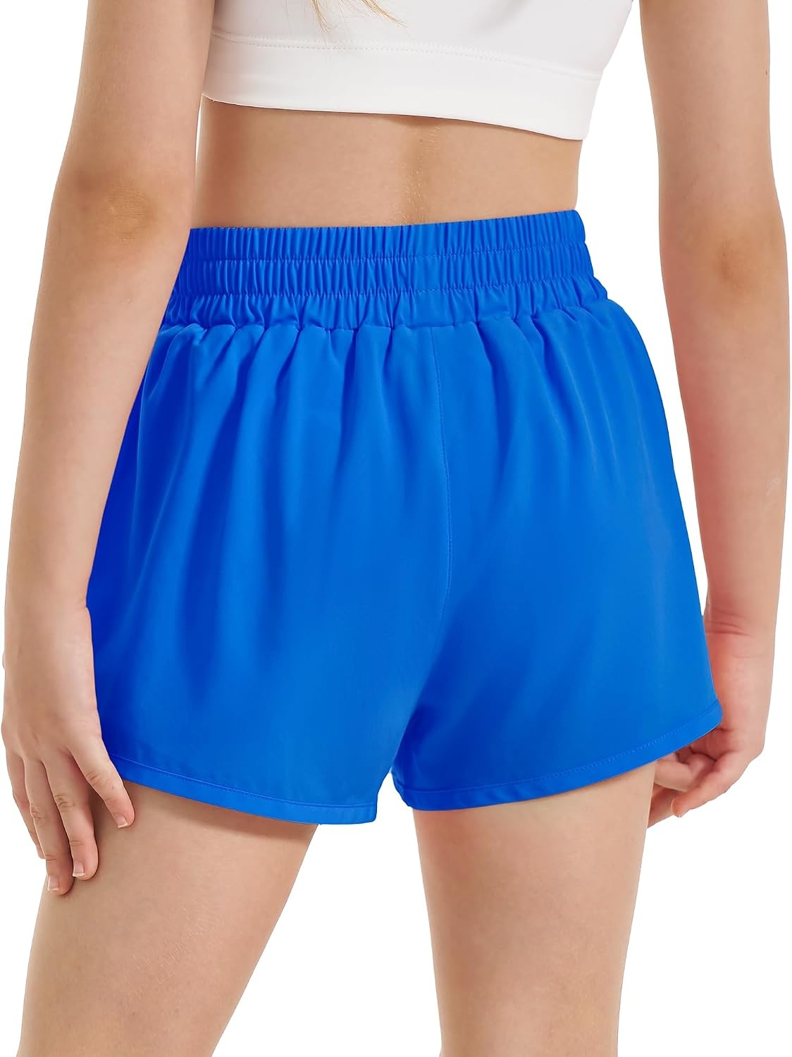 Stelle Girls 2-in-1 Athletic Shorts with Zipper Pockets for Running Sports(Sapphire)