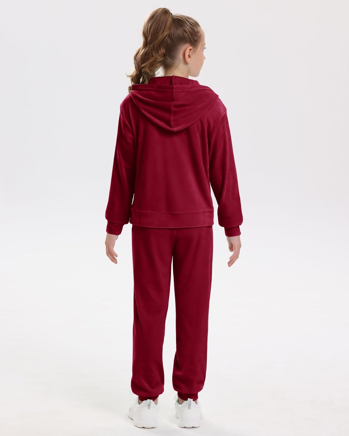 Stelle Girls Velour Tracksuits Zip Up Hoodies Joggers with Pockets 5-15 Y | Sweatshirt with Pockets,Chin Guard,Elastic Waist,Fall Winter Outfits,Holiday,Christmas,Toddler,Little Girl ,Tween,Teen,Preppy(Ruby)