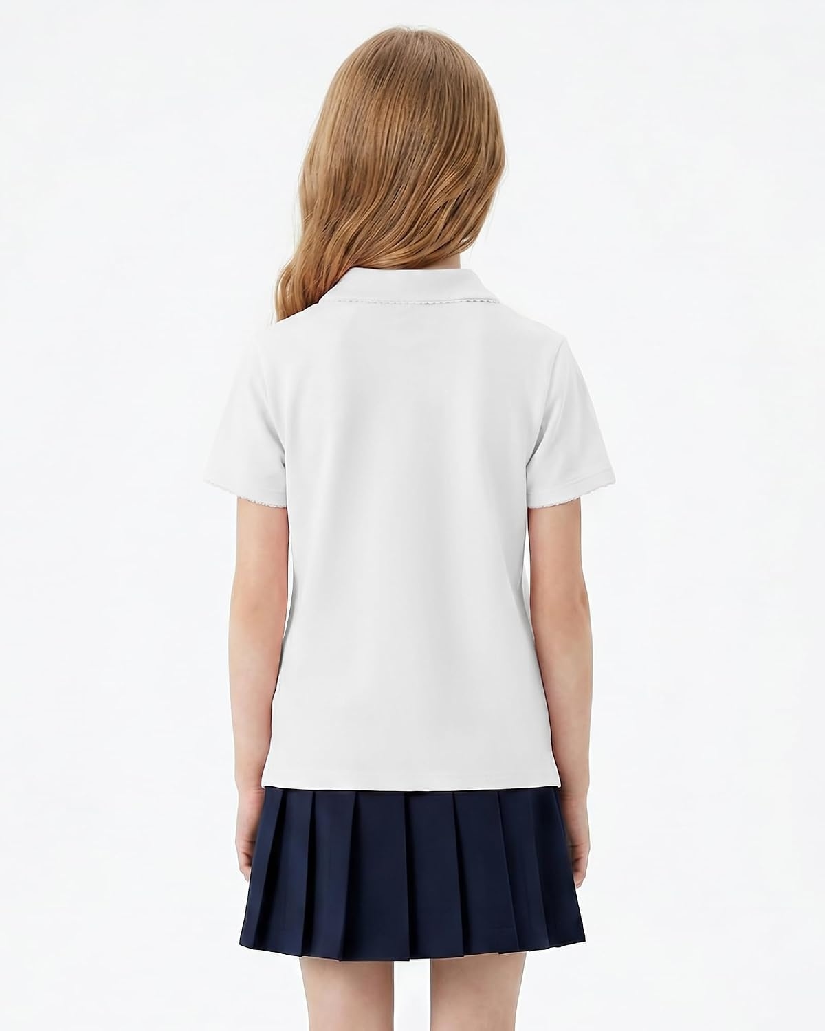Stelle Girls Polo Shirts School Uniform Peter Pan Collar Short Sleeve Tops(White)