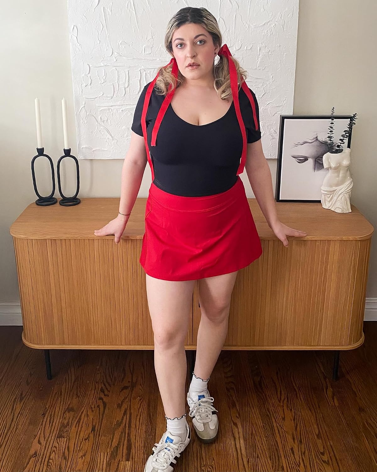 Stelle Tennis Skirts for Women Athletic Skirt with Shorts Golf Skort Pocket High Waisted Skorts Workout Pickleball(Red)