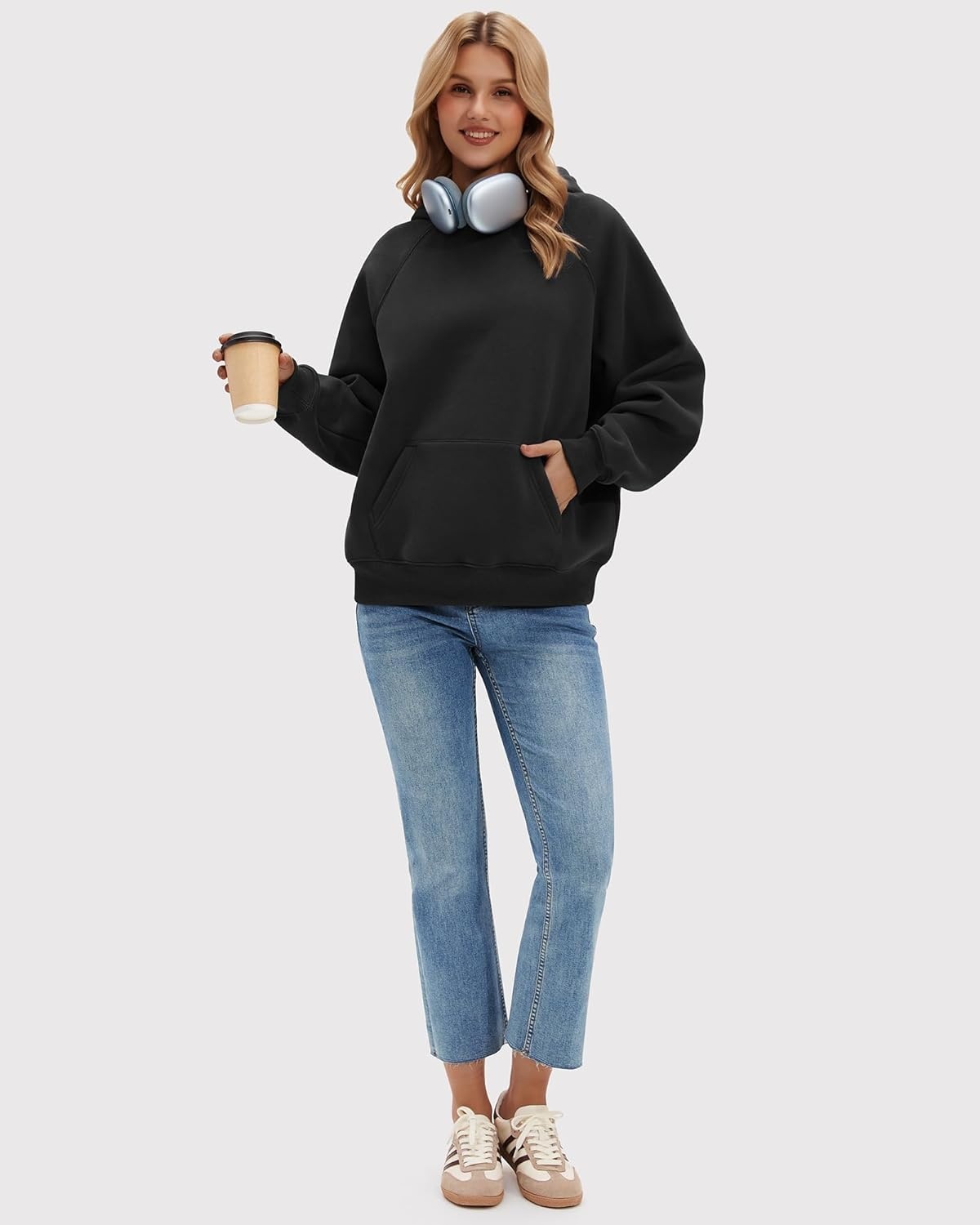 Stelle Women Hoodies Oversized Fleece Long Sleeve Comfy Casual Pullover Sweatshirts 2026 Winter Fall Outfits(Black)