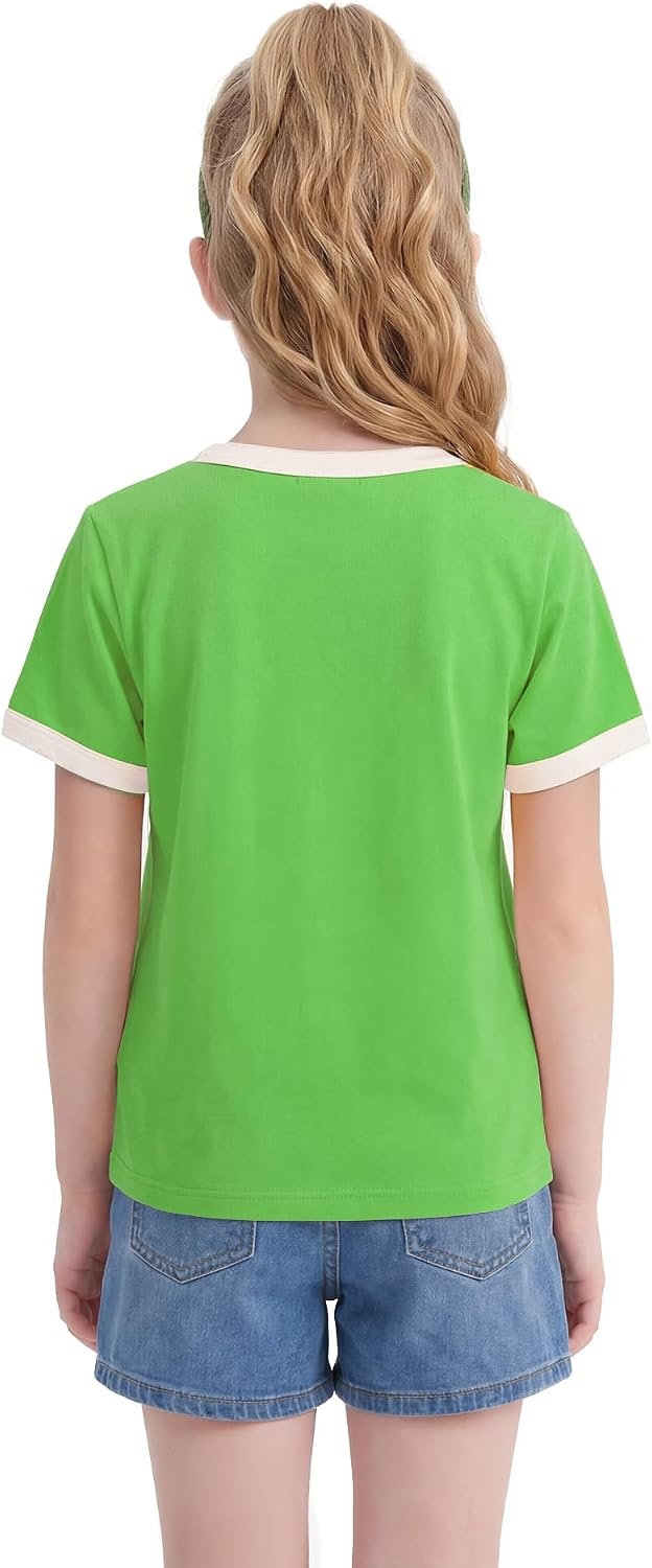 Stelle Girls Retro Graphic T Shirt Soft Stretch Crewneck for School | Lightweight, Breathable, Soft, Stretchy, Cherry graphic, Relaxed fit, School, Play, Sports, Everyday wear, Vintage style(Very Cherry|green)