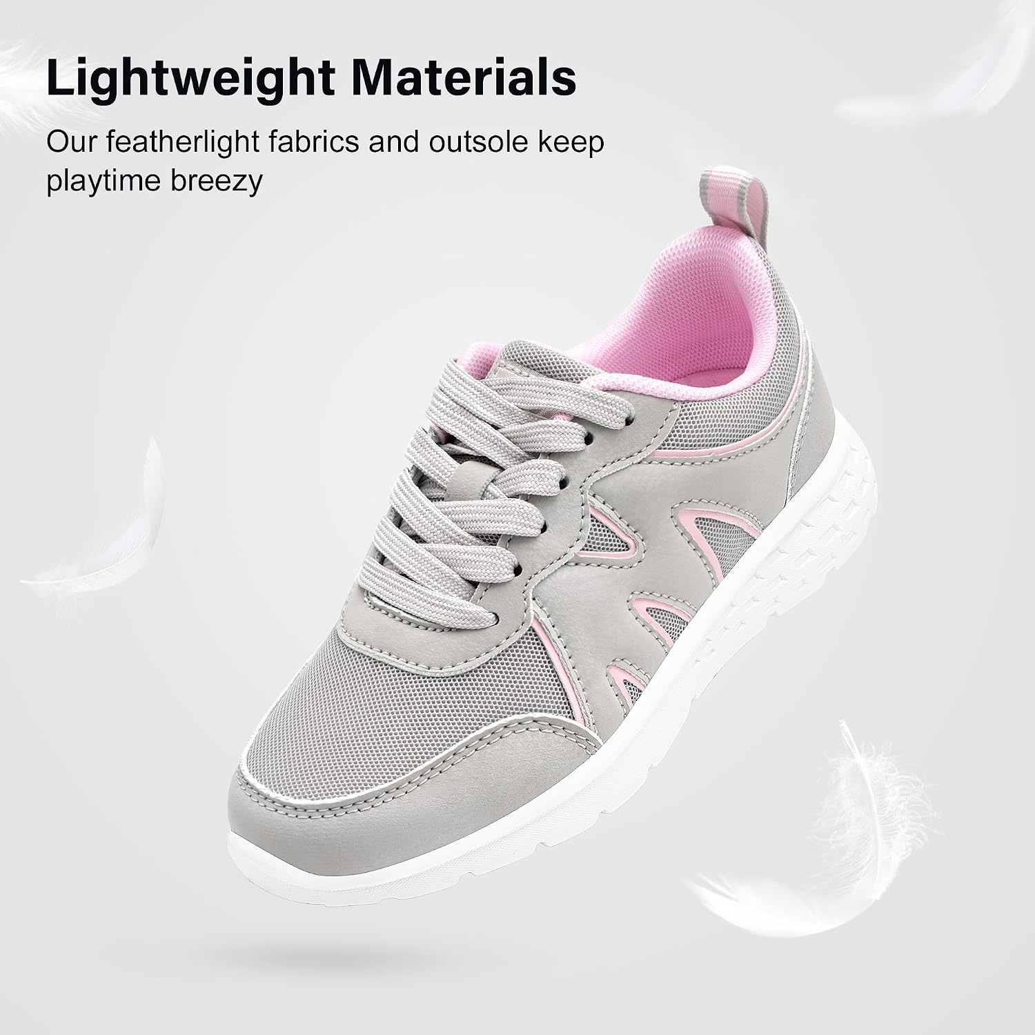 Stelle Kids Sneakers Girls Tennis Shoes Non-Slip Lightweight Breathable Athletic Sports Running Shoes(Light Grey,12ML)
