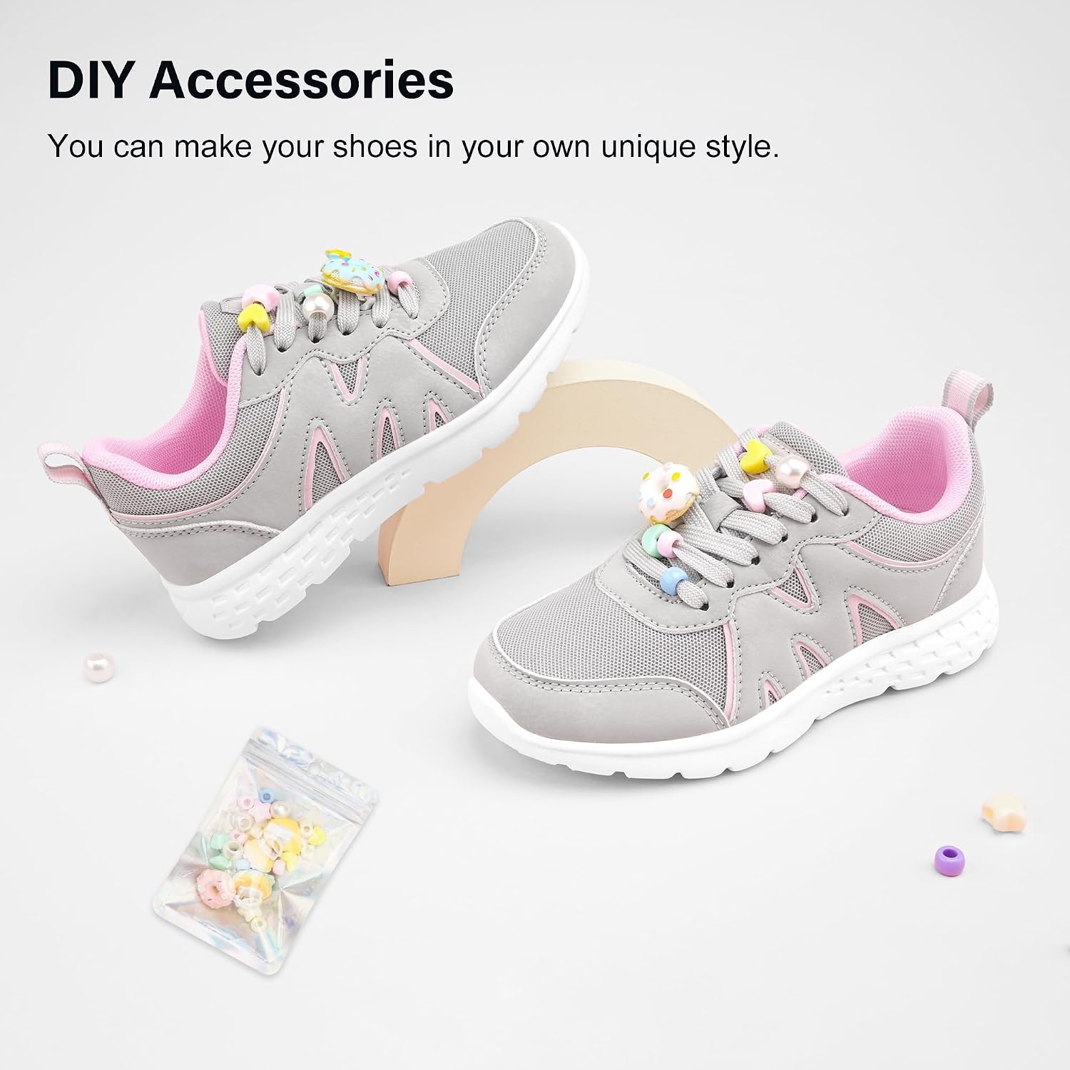 Stelle Kids Sneakers Girls Tennis Shoes Non-Slip Lightweight Breathable Athletic Sports Running Shoes(Light Grey,12ML)