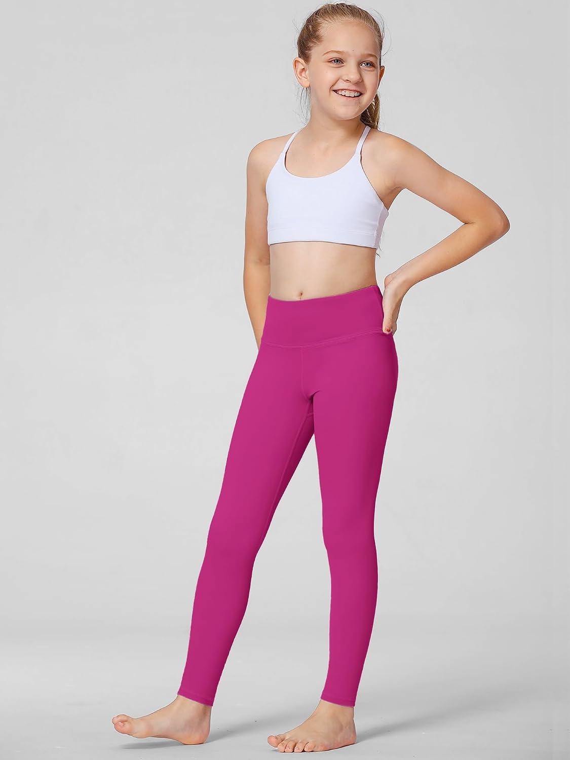 Stelle Girls Leggings with Hidden Pocket for Kids Dance Yoga Athletic Pants(Hot Pink)