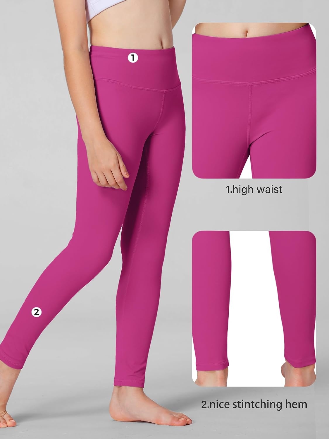 Stelle Girls Leggings with Hidden Pocket for Kids Dance Yoga Athletic Pants(Hot Pink)
