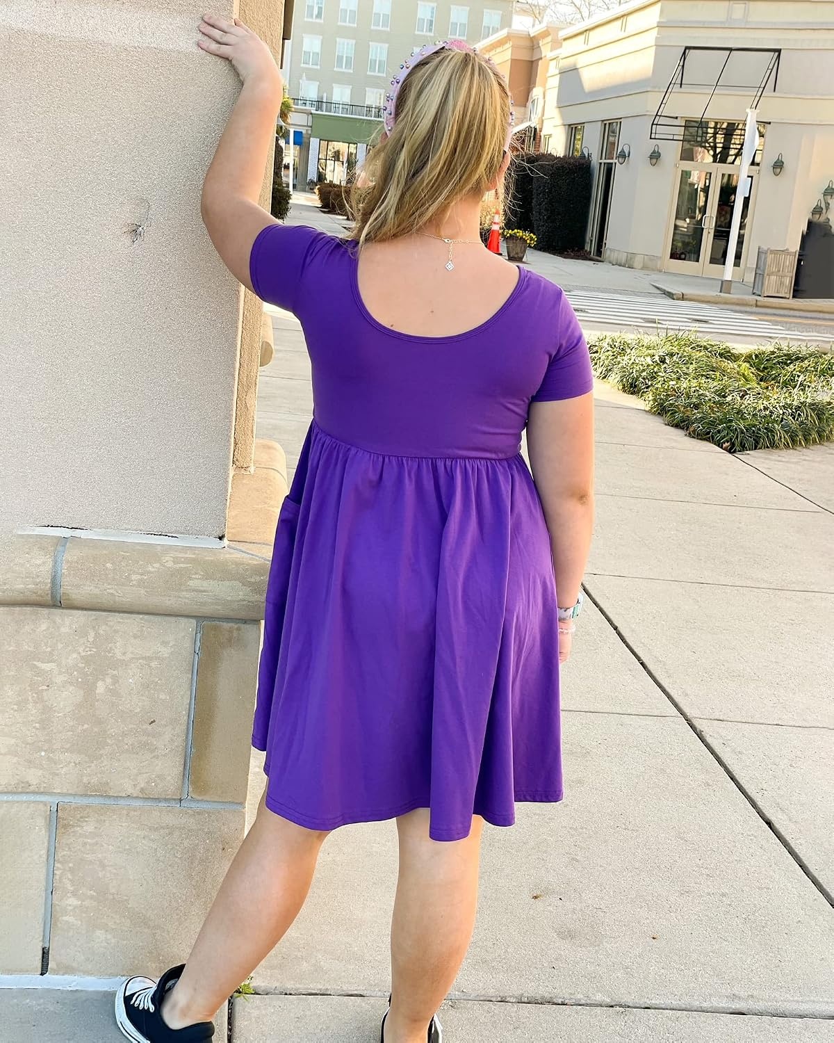 Stelle Girls Cotton Short Sleeve Twirl Skater Dress 3T-12Y(A19-purple (With Pocket))
