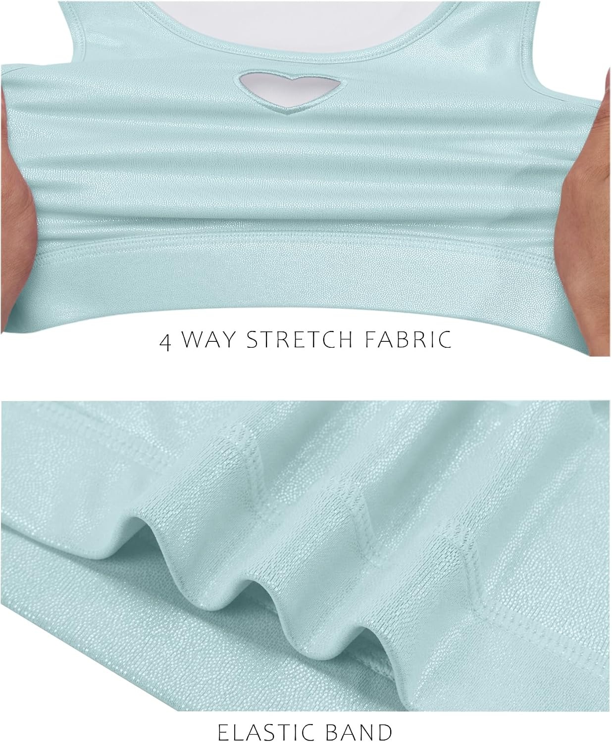 Stelle Girls Dance Tops Sparkly Metallic Crop Tank Top Racerback | Sparkly Shiny, Sleeveless, Crew Neck, Stretchy Comfortable, Cheer, Dancewear, Athletic, Party, Kids, Teen, Sports Bra(Light Blue)