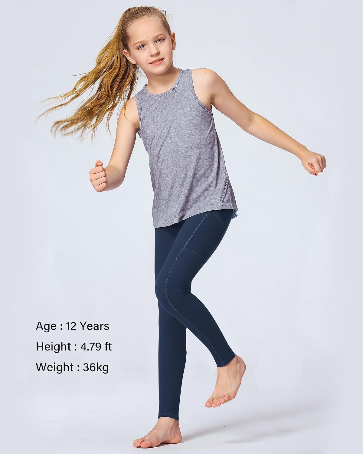 Stelle Girls Leggings with Pockets Kids Dance Yoga Running Athletic Pants(Dark Navy)