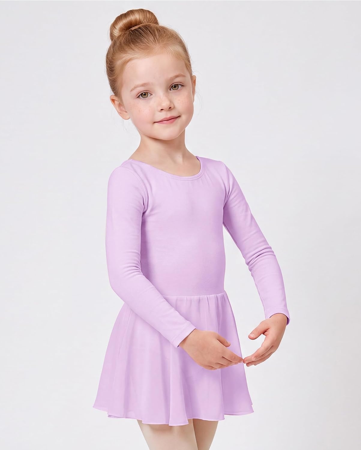 Stelle Girls Long Sleeve Leotard Dress with Footed Tights for Ballet/Dance(Lavender)