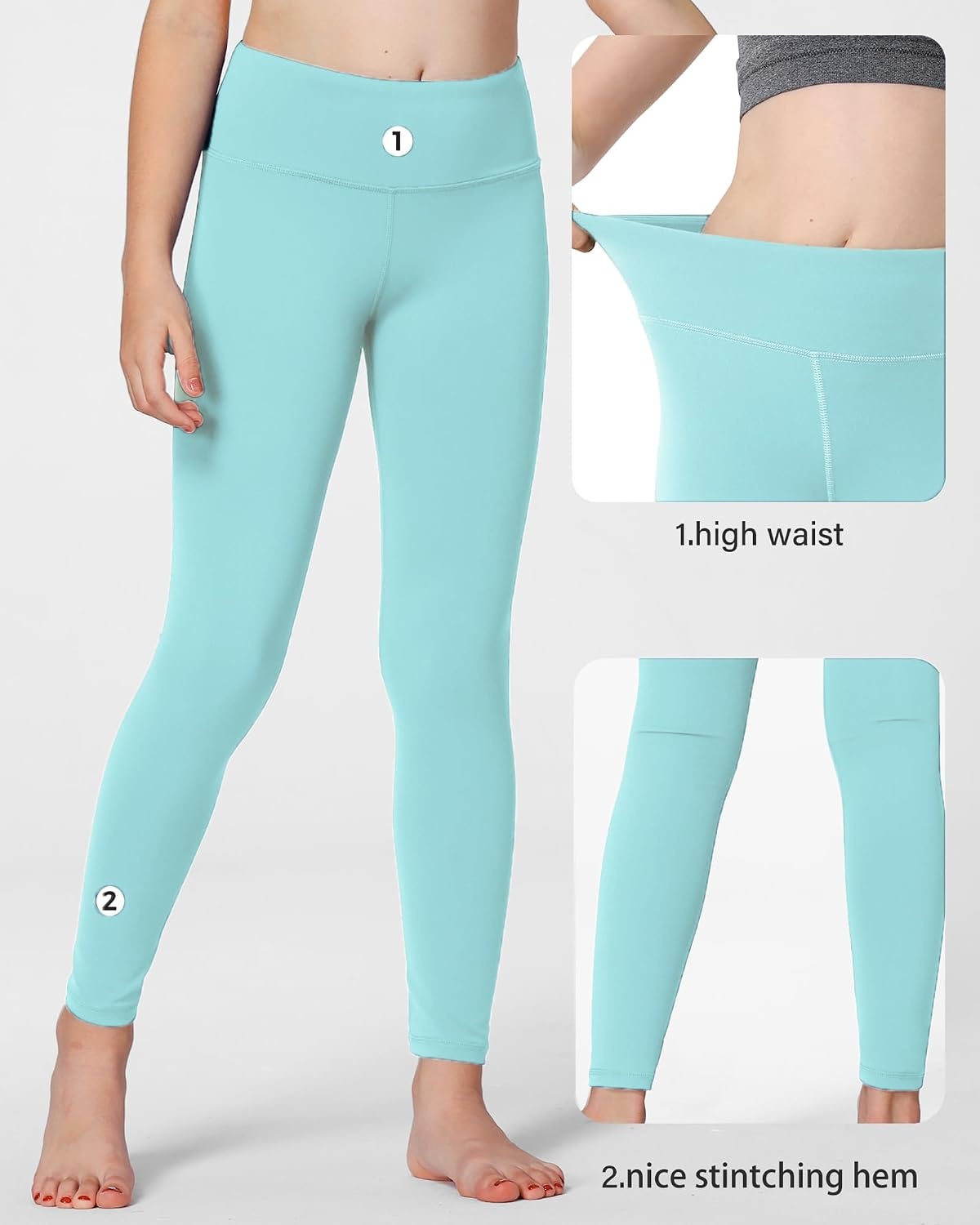 Stelle Girls Leggings with Hidden Pocket for Kids Dance Yoga Athletic Pants | High-rise waistband,Soft 4-way stretch,Moisture-wicking,Non see-through for dance,gymnastics,yoga,running and daily wear(Arctic Blue)