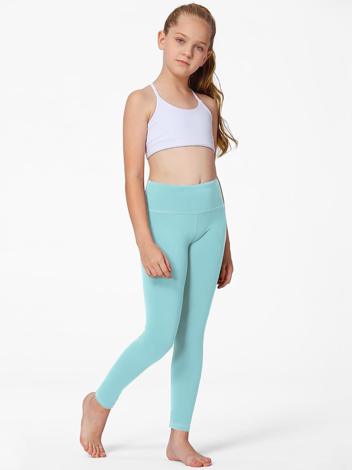 Stelle Girls Leggings with Hidden Pocket for Kids Dance Yoga Athletic Pants | High-rise waistband,Soft 4-way stretch,Moisture-wicking,Non see-through for dance,gymnastics,yoga,running and daily wear(Arctic Blue)
