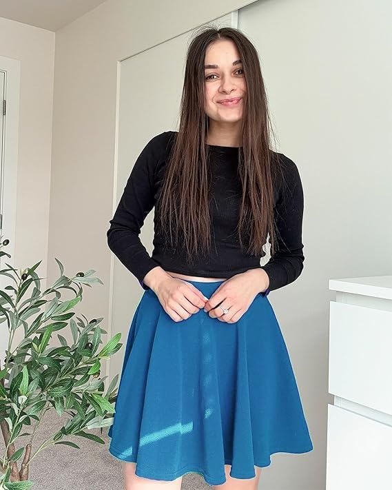 Stelle Women’s Casual Skater Skirt Flared Pleated Mini Skort with Shorts(Electric Blue)