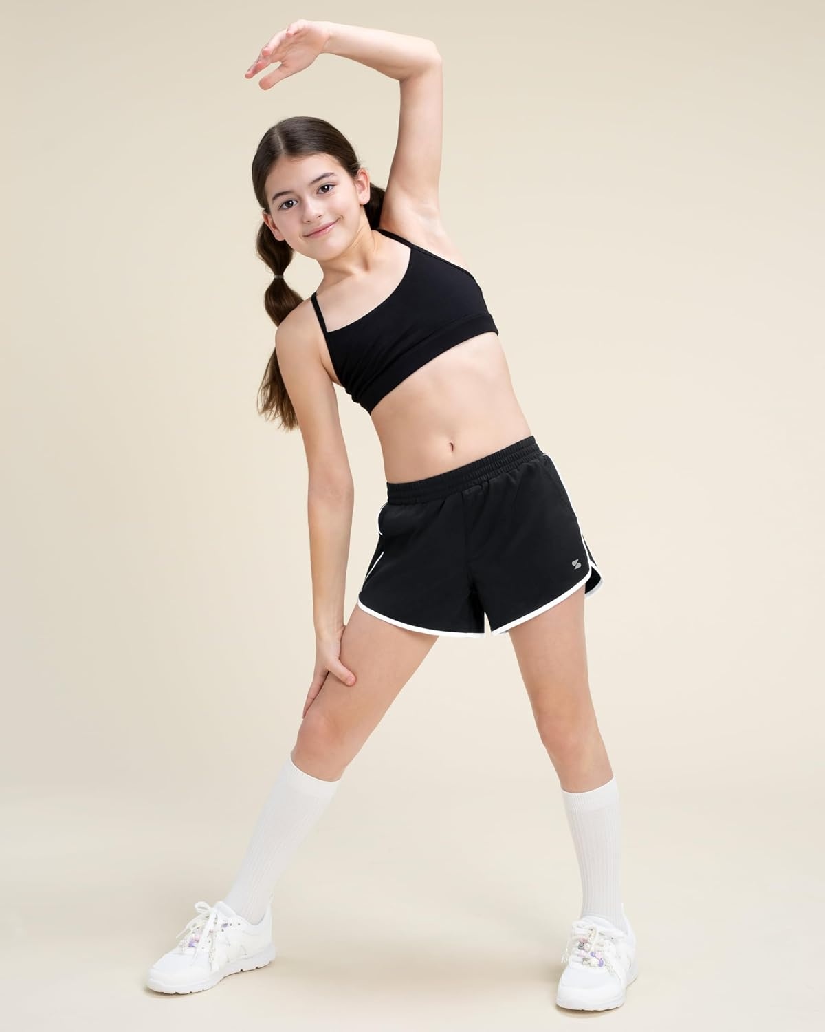 Stelle Girls Athletic Shorts with Pockets Girls Running Shorts Volleyball Soccer Shorts for Kids Elastic Waist(Black)
