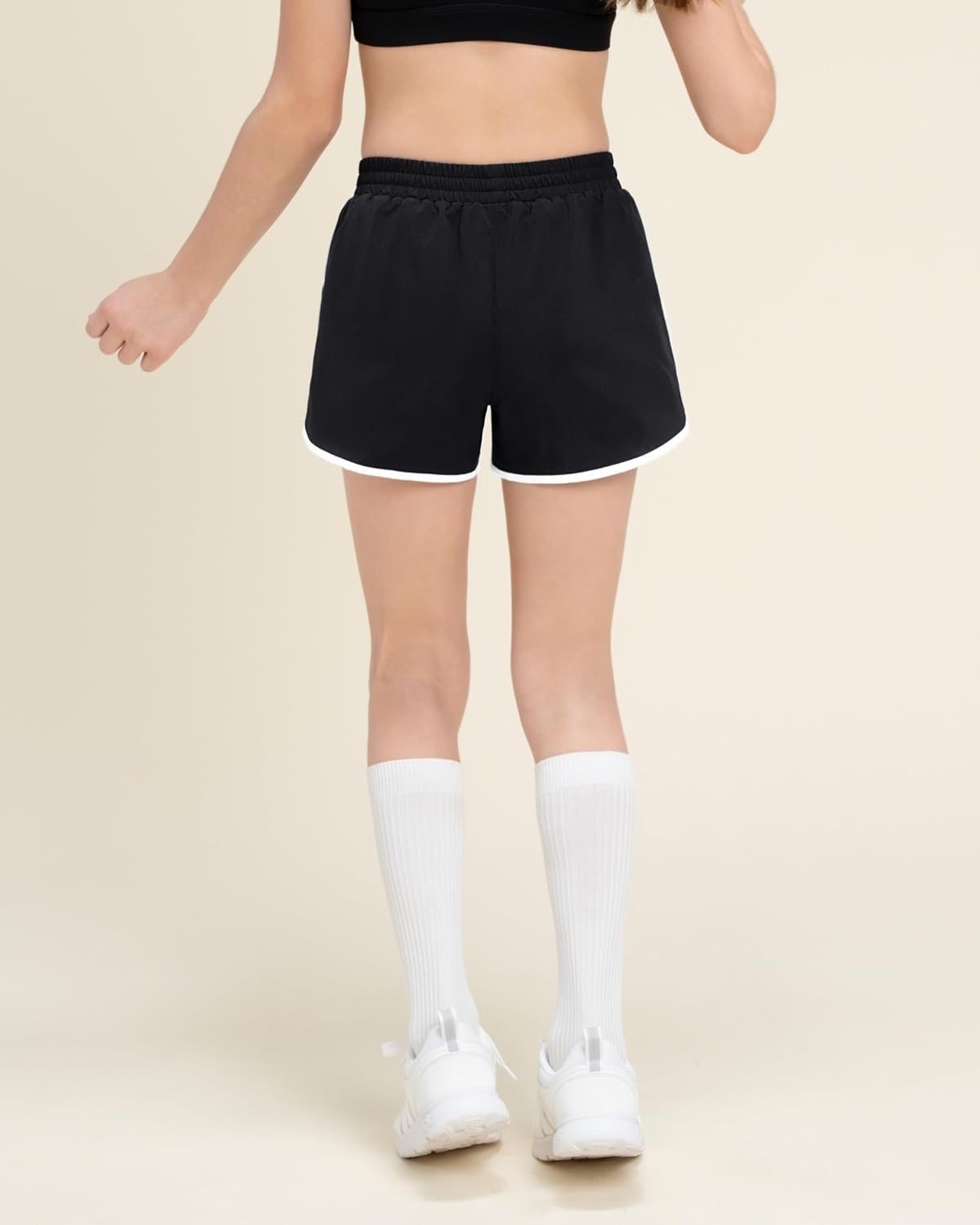 Stelle Girls Athletic Shorts with Pockets Girls Running Shorts Volleyball Soccer Shorts for Kids Elastic Waist(Black)