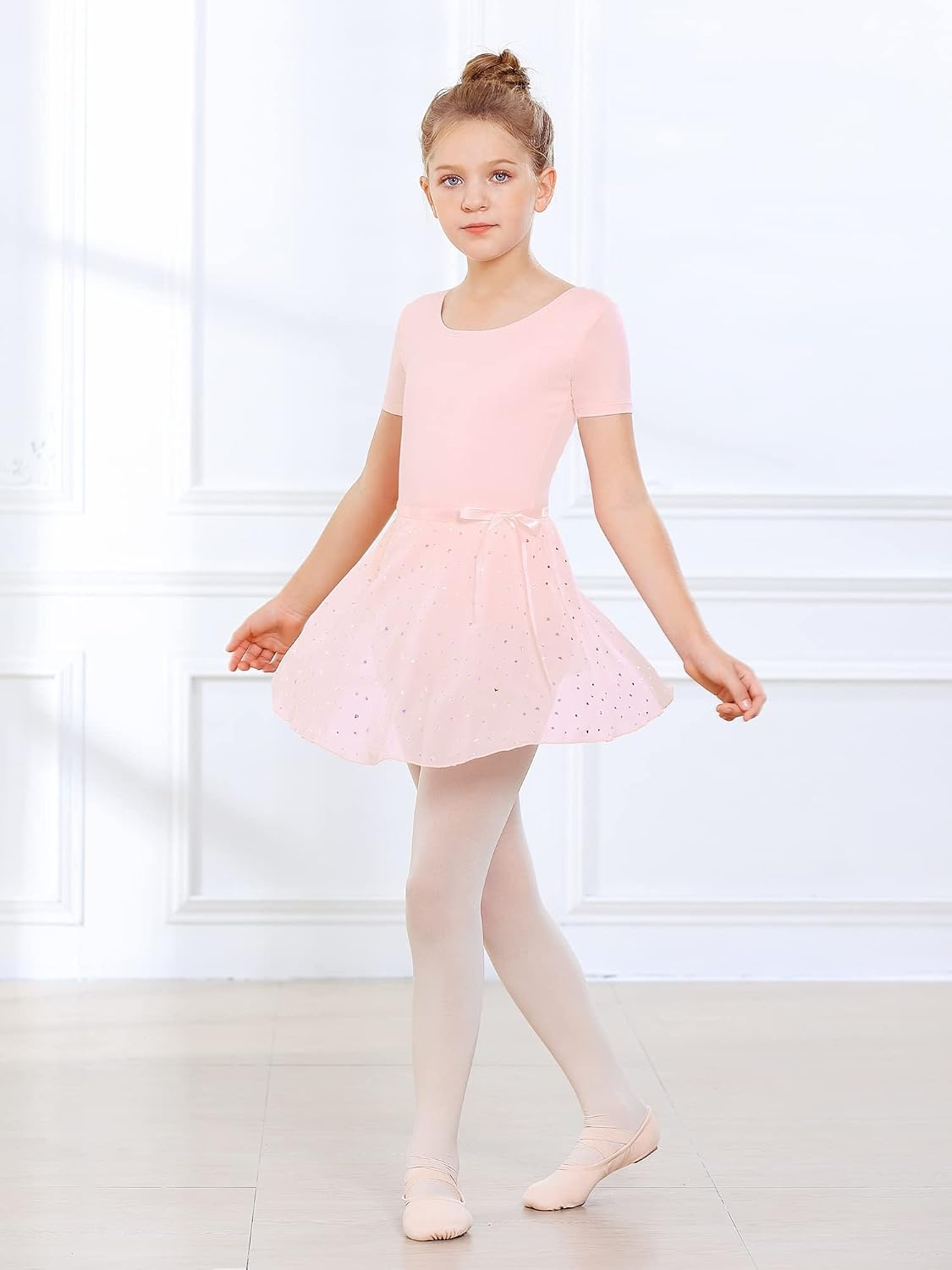 Stelle Ballet Leotards for Girls Toddler Dance Dress Outfit Combo with Skirt and Tights (Toddler/Little Kid/Big Kid)(4-ballet Pink (Shiny Skirt))
