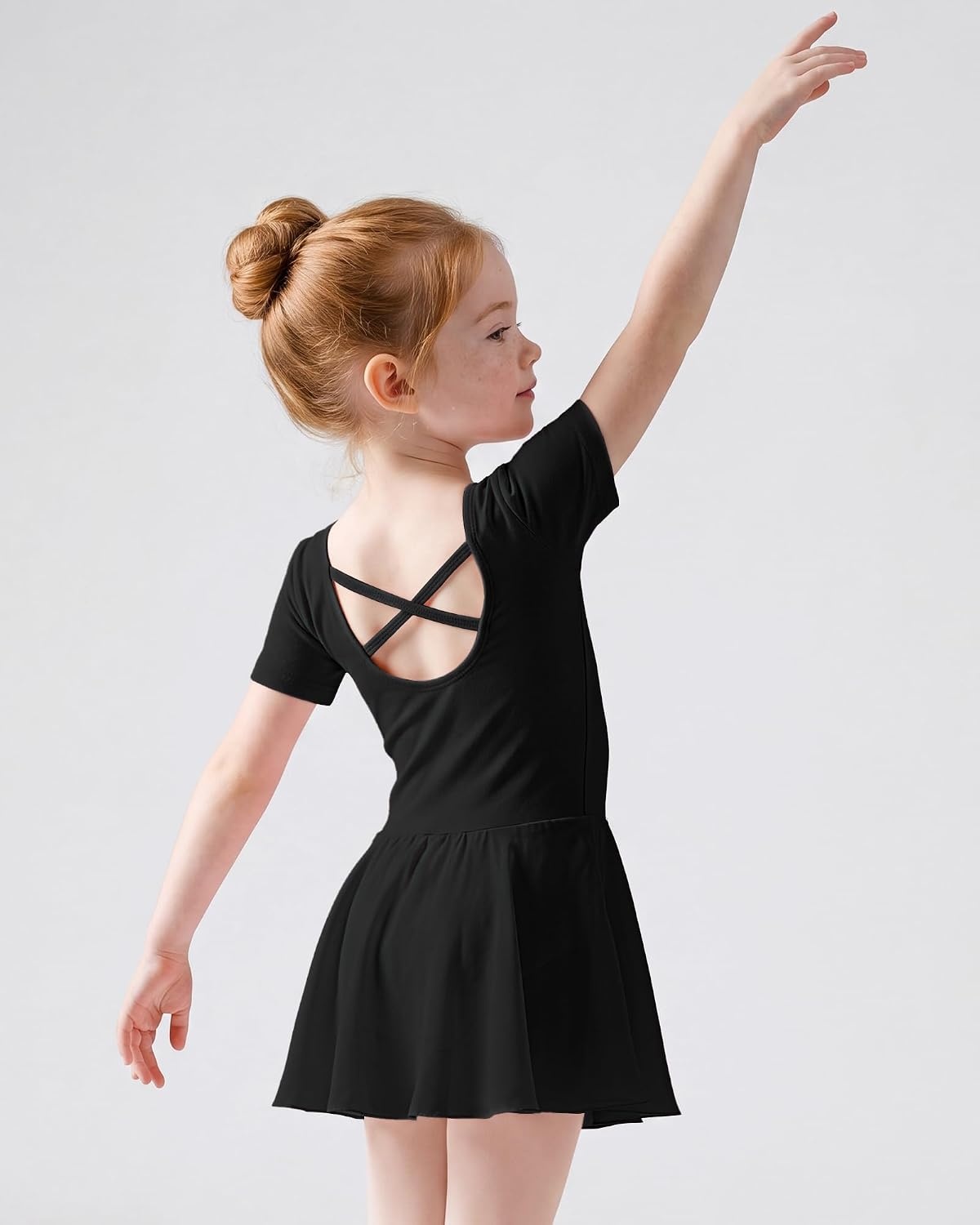 Stelle Girls Criss-Cross Back Leotards Skirt with Tights for Ballet/Dance(Black)