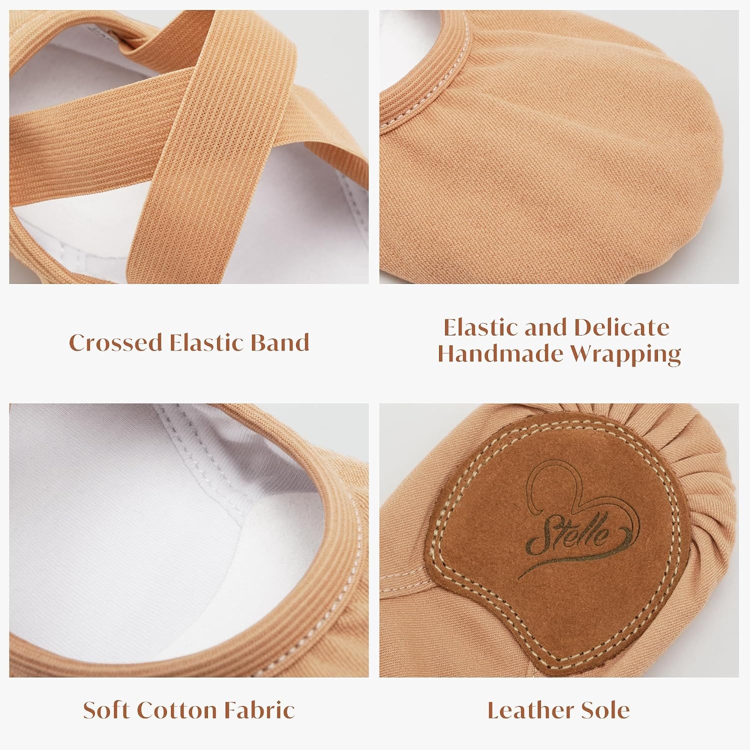 Stelle Ballet Shoes for Women Highly Stretch Canvas Dance Slipper Ballet Mesh Flats Non-Slip Yoga(Tan)