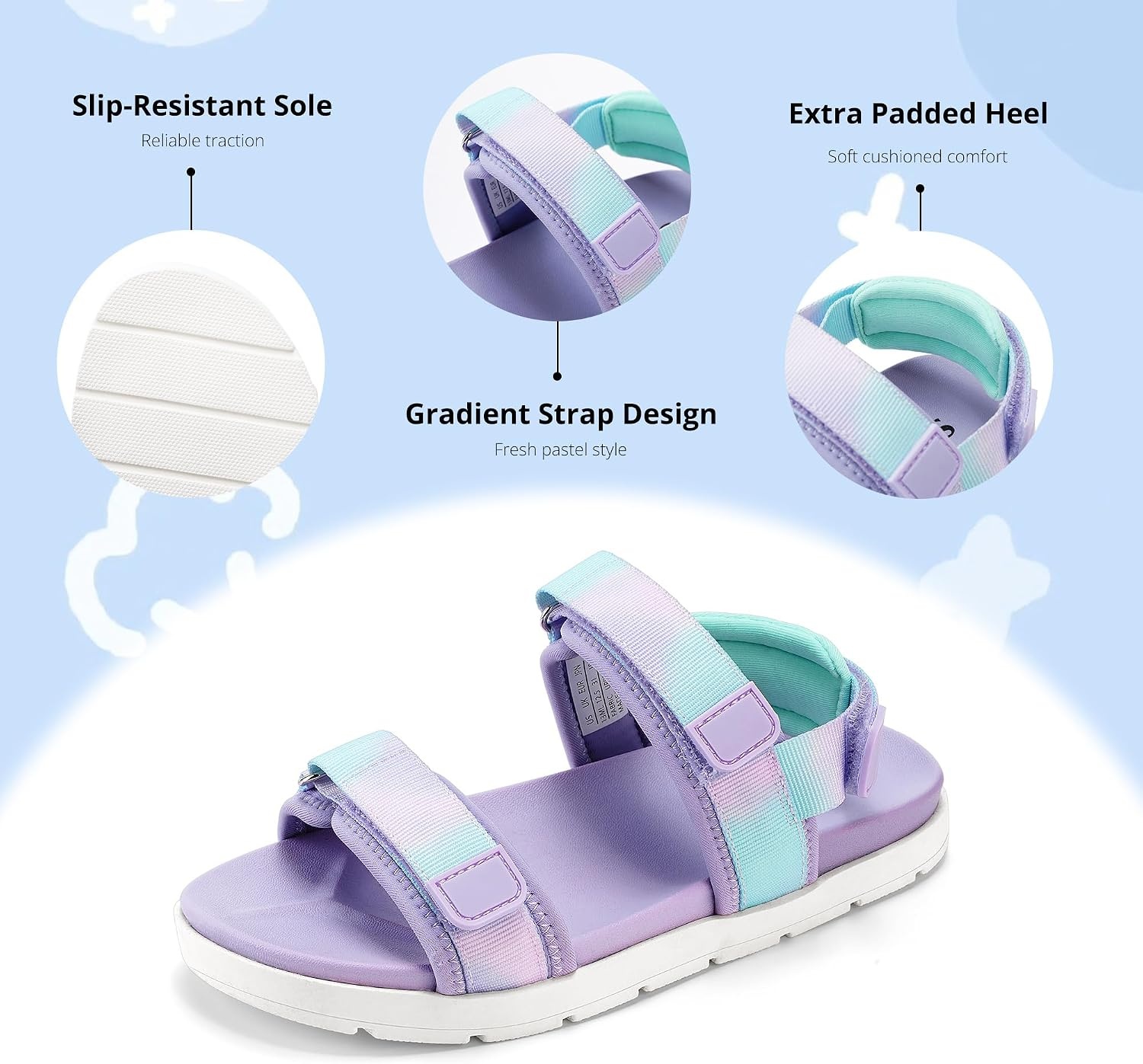 Stelle Girls Summer Casual Open-Toe Flat Toddler Kids Sandals(Lilac Mint)