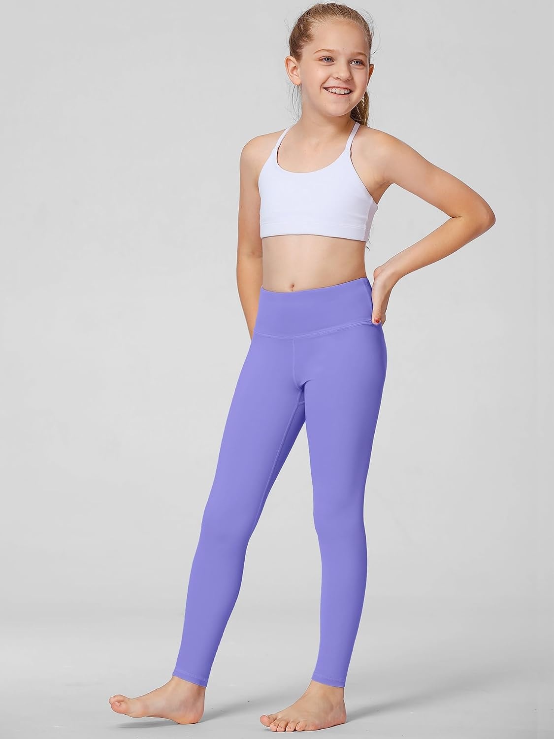 Stelle Girls Leggings with Hidden Pocket for Kids Dance Yoga Athletic Pants | High-rise waistband,Soft 4-way stretch,Moisture-wicking,Non see-through for dance,gymnastics,yoga,running and daily wear(Periwinkle)