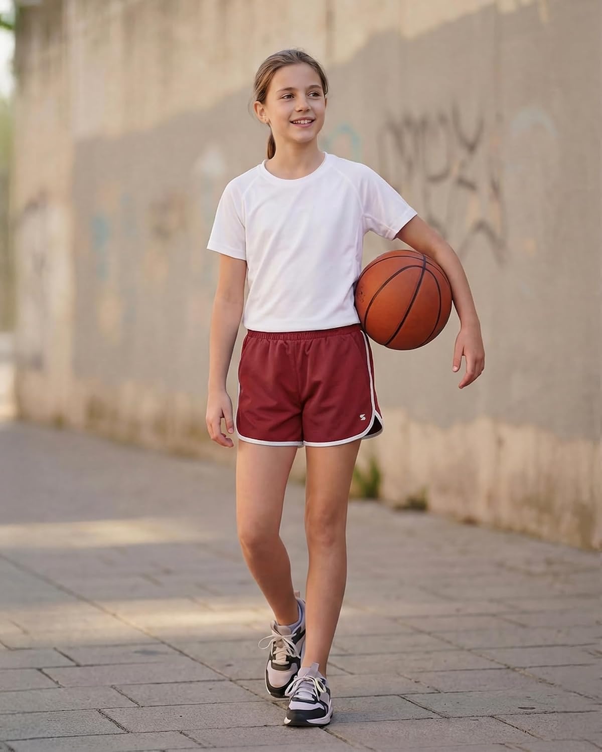 Stelle Girls Athletic Shorts with Pockets Quick Dry Running Shorts for Teen(Crimson)