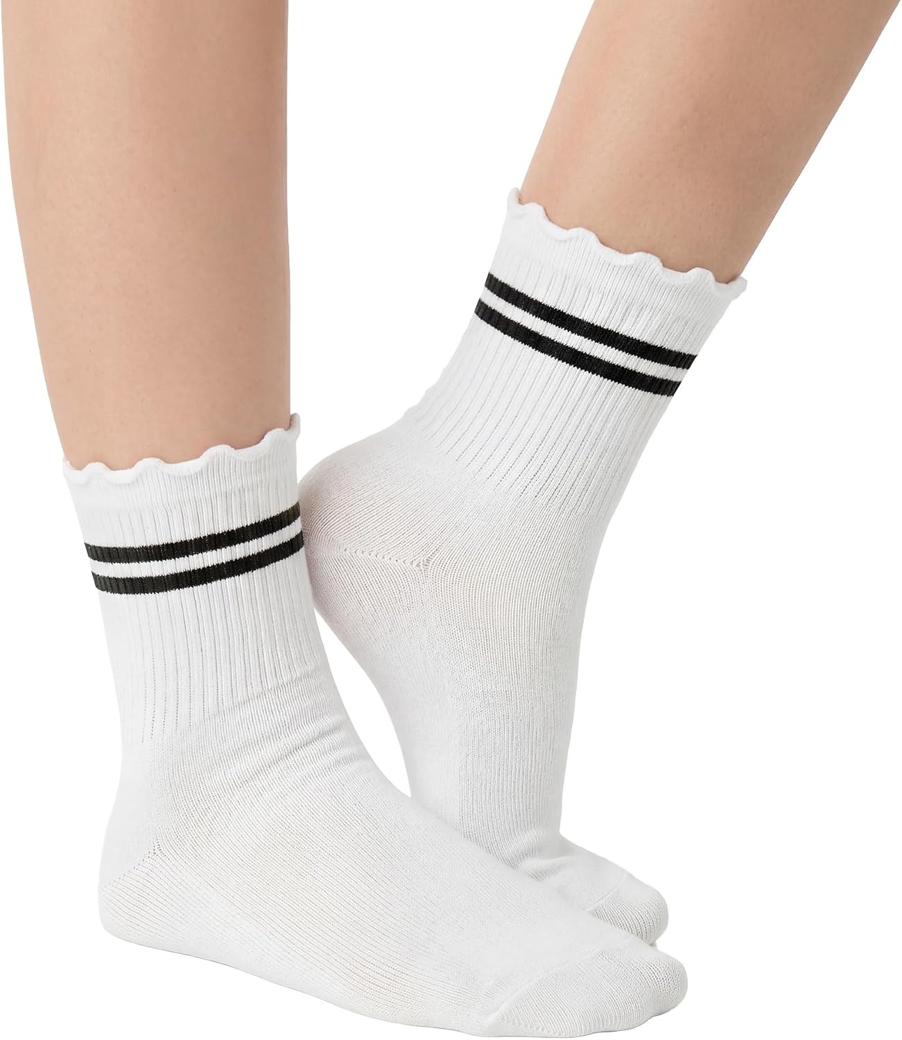 Stelle Girls Socks Cotton Ruffle Athletic Ankle Sock 3/4/5 Pairs for Kids(5 Black Stripes)