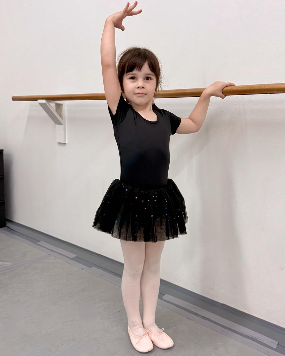 Stelle Girls Dance Leotards with Sequin Tutu Dress Ballet Leotards Gymnastic Ballerina Costume Toddler Ballet Outfit(Black)