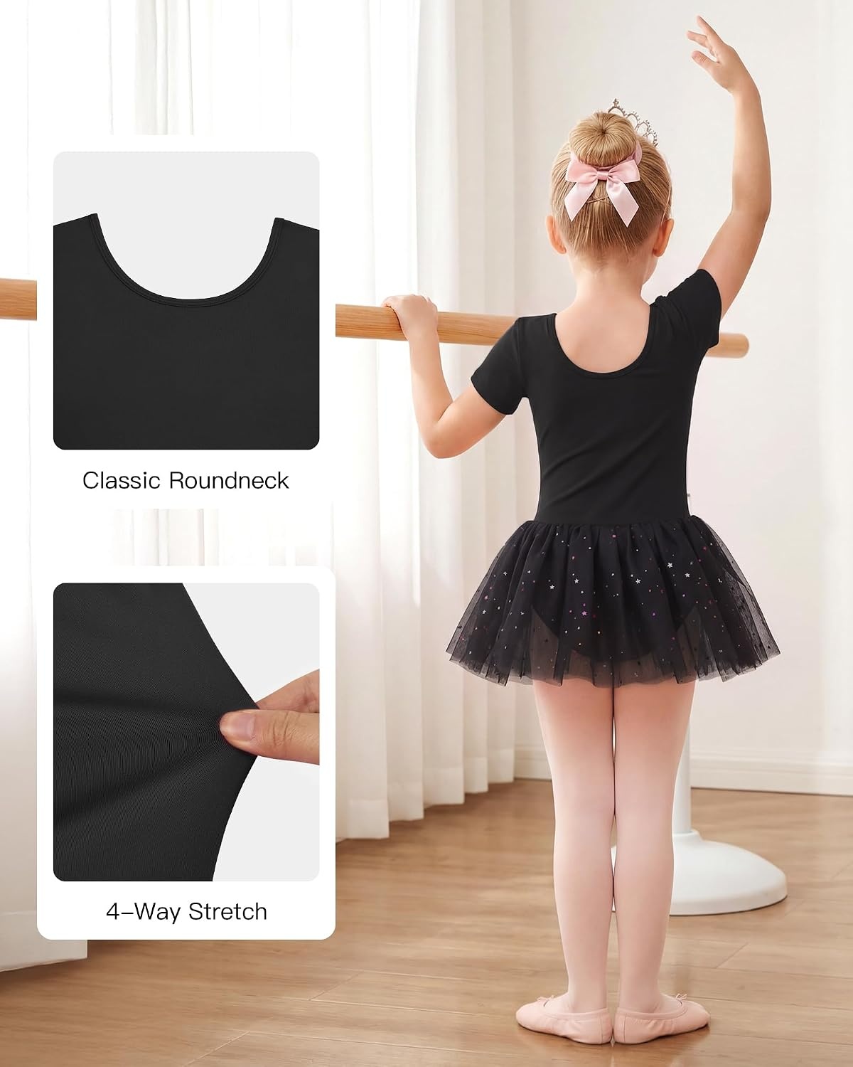 Stelle Girls Dance Leotards with Sequin Tutu Dress Ballet Leotards Gymnastic Ballerina Costume Toddler Ballet Outfit(Black)