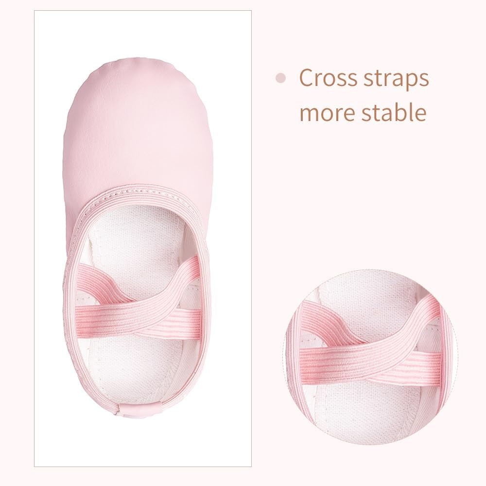 Stelle Ballet Shoes for Girls Boys Close-Fit PU Professional Dance Slippers | Breathable PU upper, Elastic strap, Soft flexible suede sole, No-Tie design, Fits toddlers to big kids, Dance practice, Yoga(Light Pink)