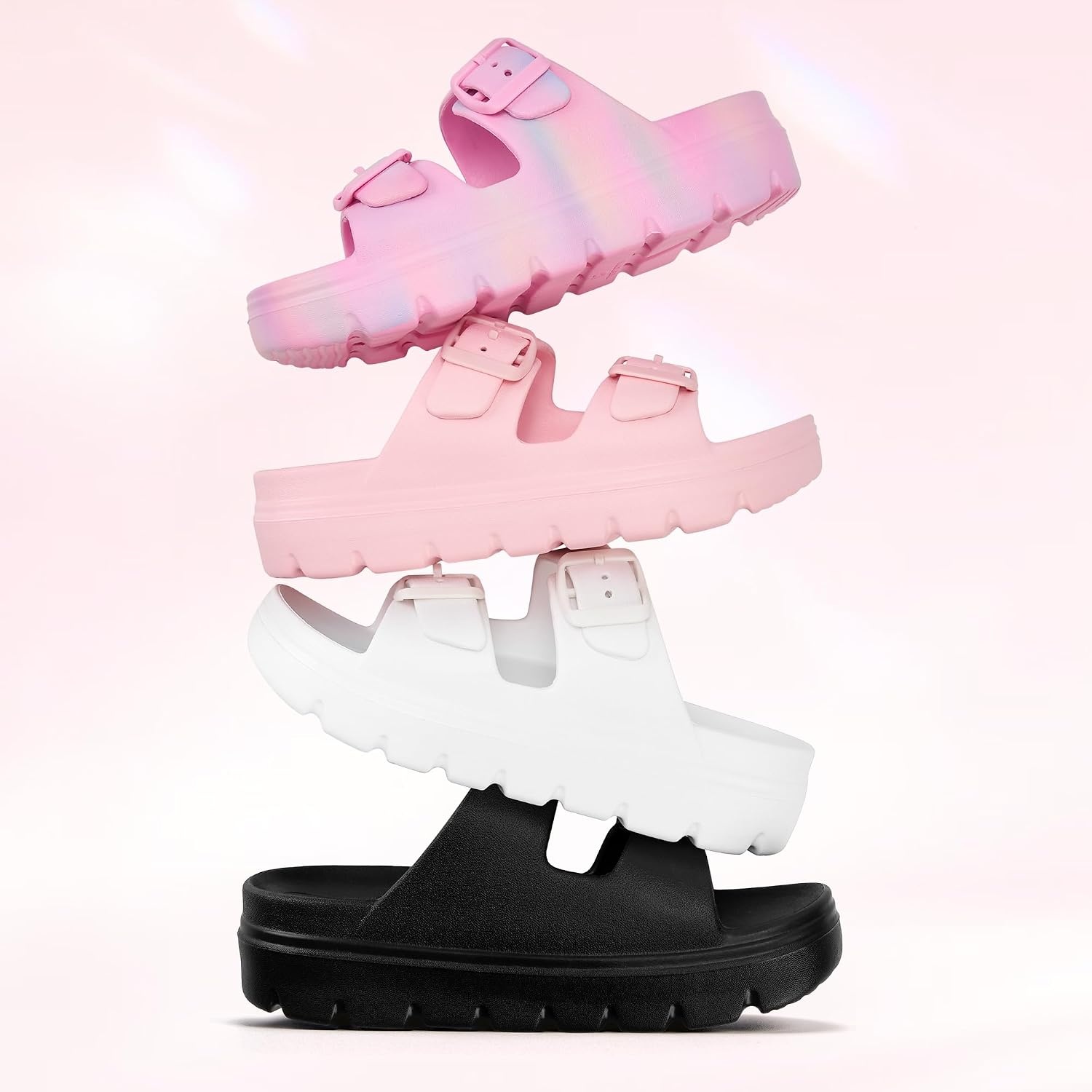 Stelle Girls Double Buckle Slide Sandals Boy Slippers | Kids Summer Shoes,Shower,Beach,Pool,Slip on Clouds,Waterproof,Easy to clean(White)