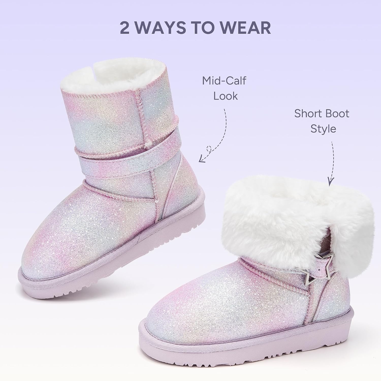Stelle Girls Winter Boots Faux Fur Lined Fold-Down Collar | Faux Suede Upper,Non-Slip TPR Outsole,Pull-On,Lightweight,Cozy Snow Boots for Toddler,Little Kid & Big Kid(Dream Frost)