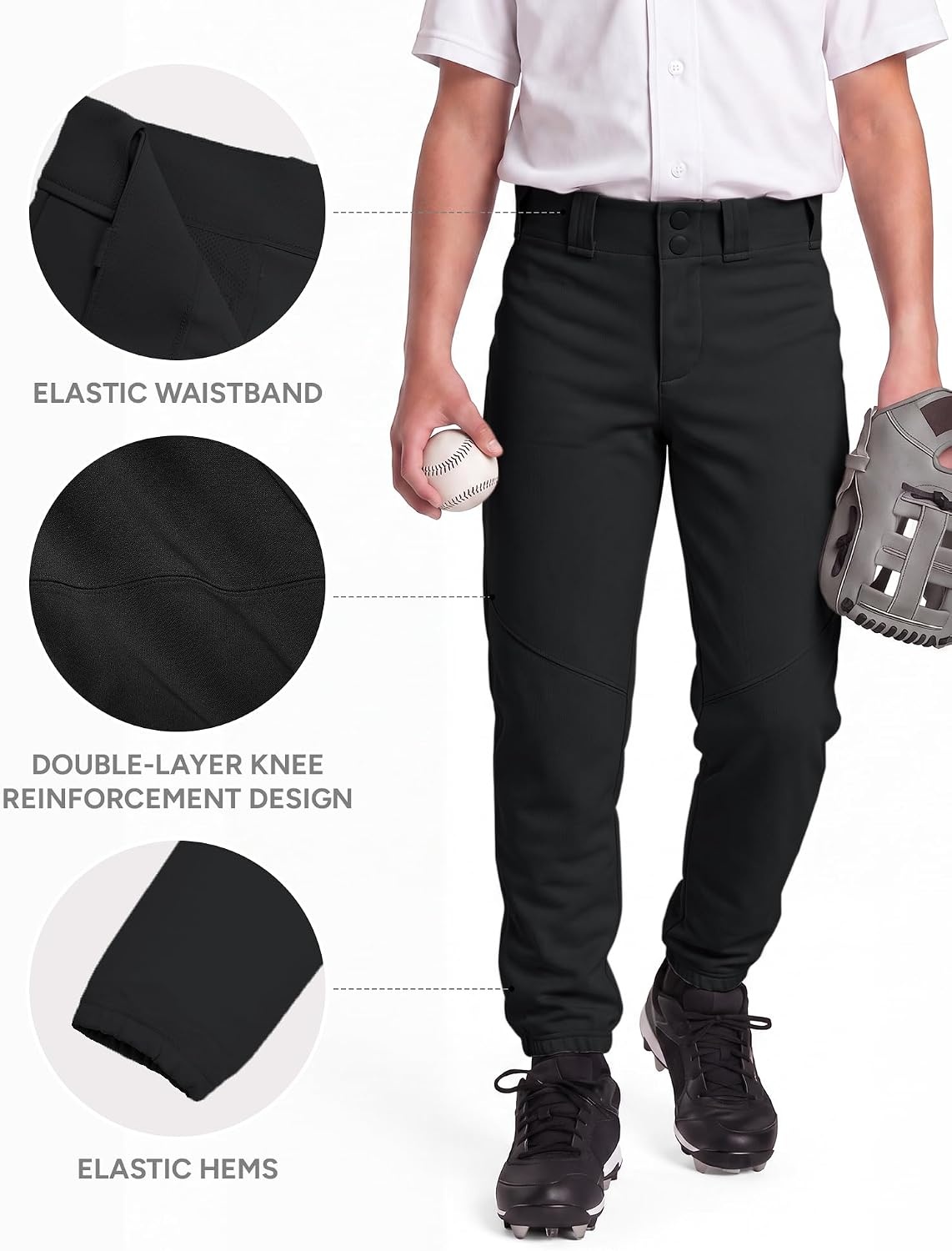 Stelle Boys Baseball Pants Youth with Pockets Kids Tee Ball(Black)