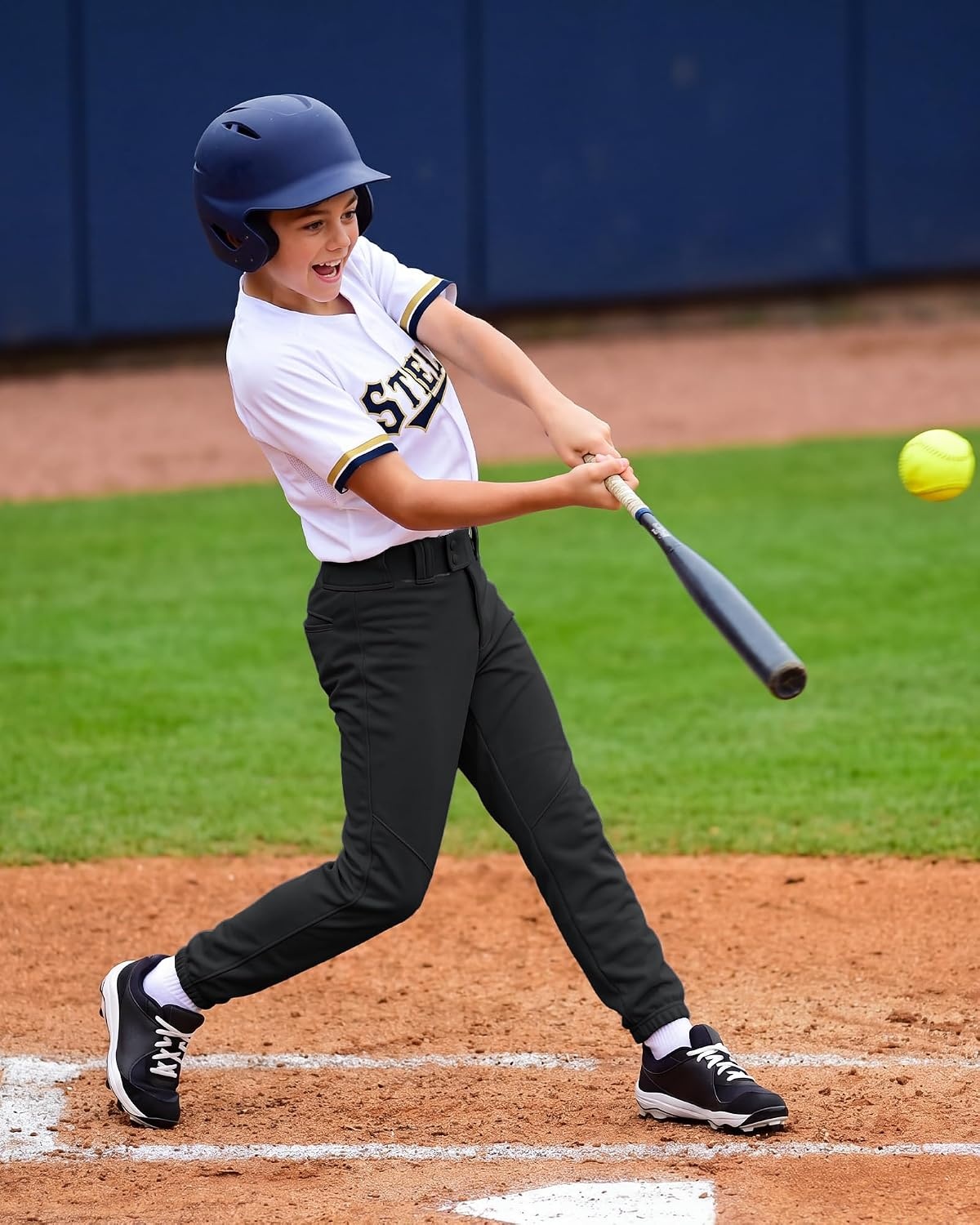 Stelle Boys Baseball Pants Youth with Pockets Kids Tee Ball(Black)