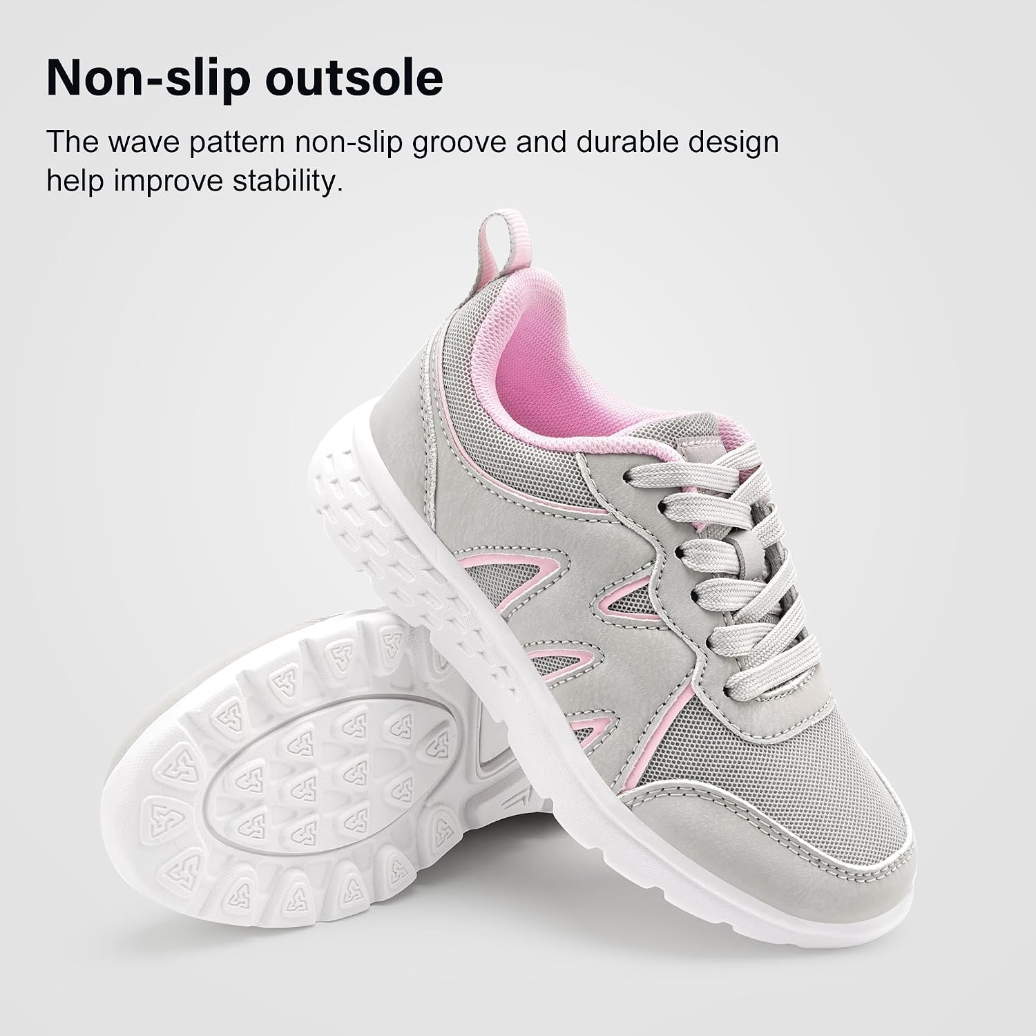 Stelle Kids Sneakers Girls Tennis Shoes Non-Slip Lightweight Breathable Athletic Sports Running Shoes(Light Grey)