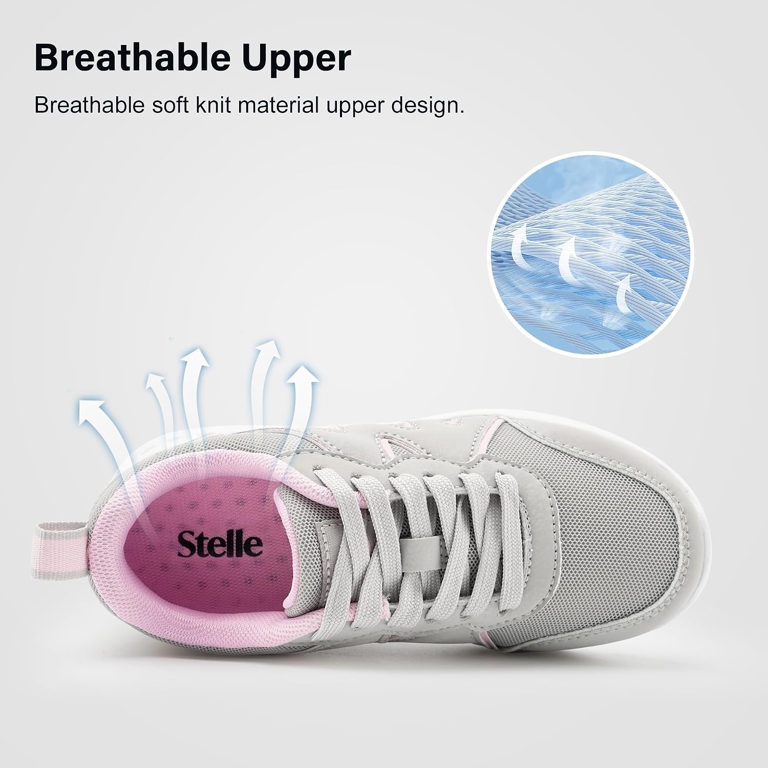 Stelle Kids Sneakers Girls Tennis Shoes Non-Slip Lightweight Breathable Athletic Sports Running Shoes(Light Grey)
